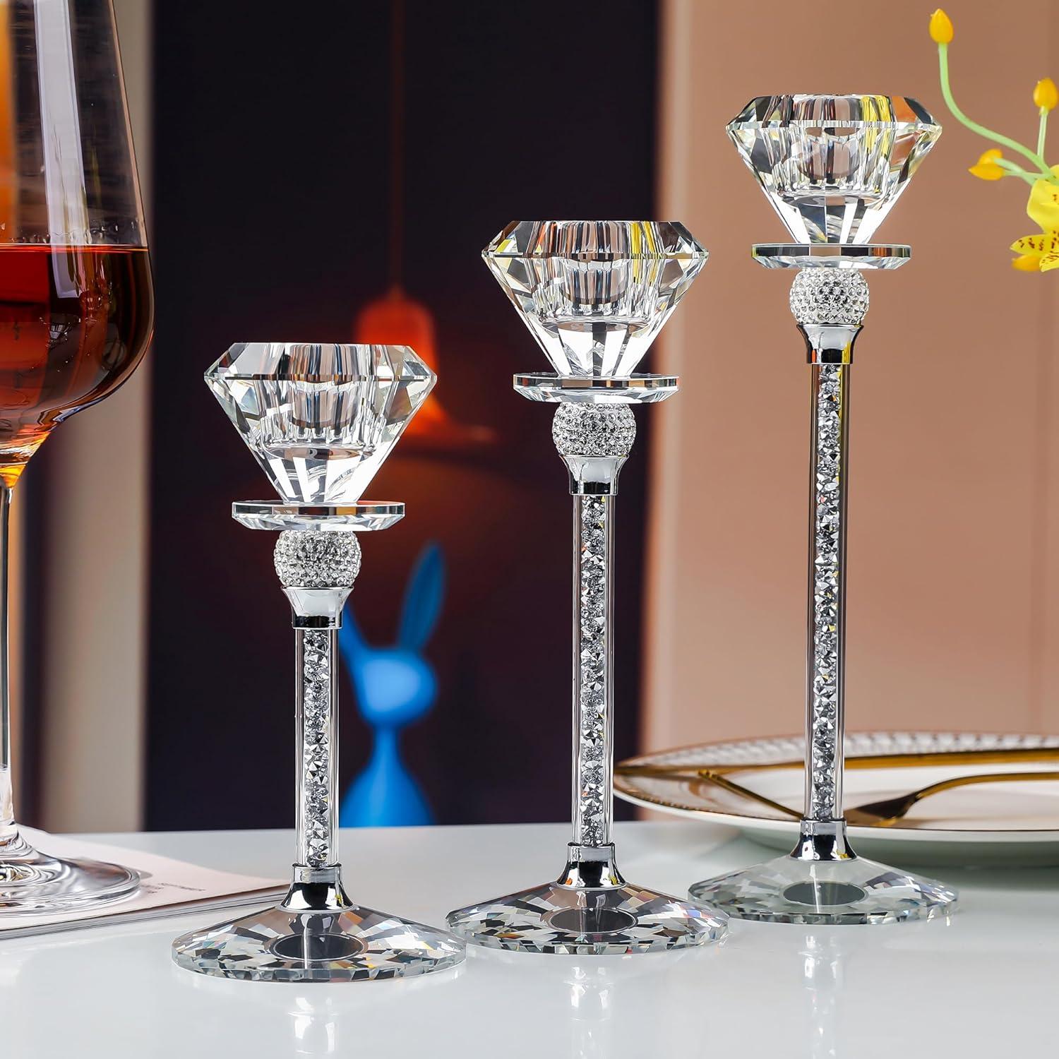 Kristall Kerzenständer 3er Set Diamantförmige 17/20/23cm
