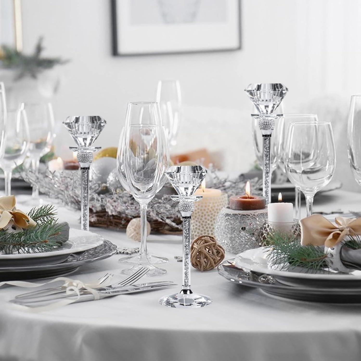 Kristall Kerzenständer Set Diamantform 17 20 23cm Silber
