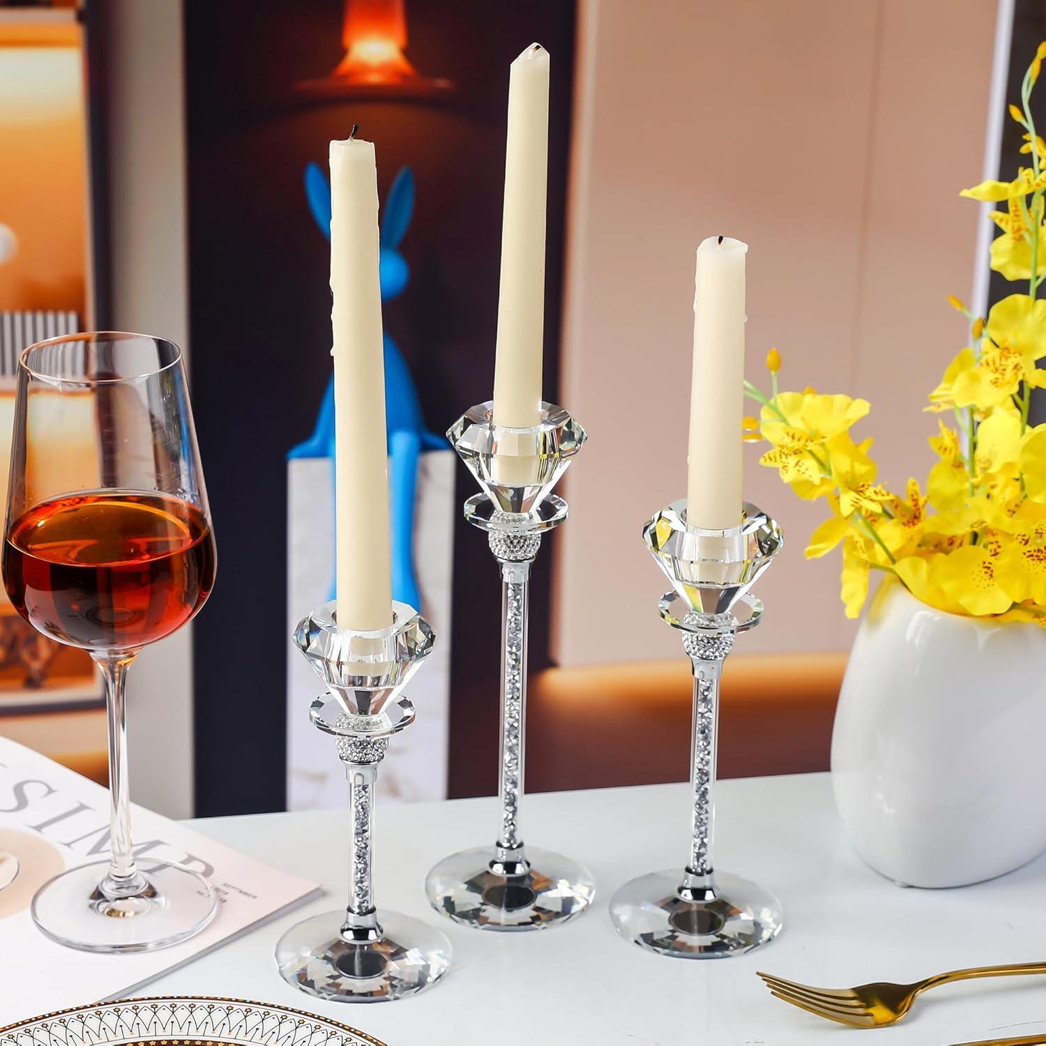 Kristall Kerzenständer 3er Set Diamantförmig 17/20/23cm