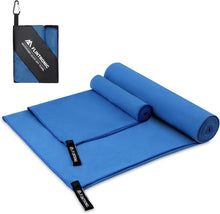 Mikrofaser Handtuch Saphirblau Set mit Netztasche