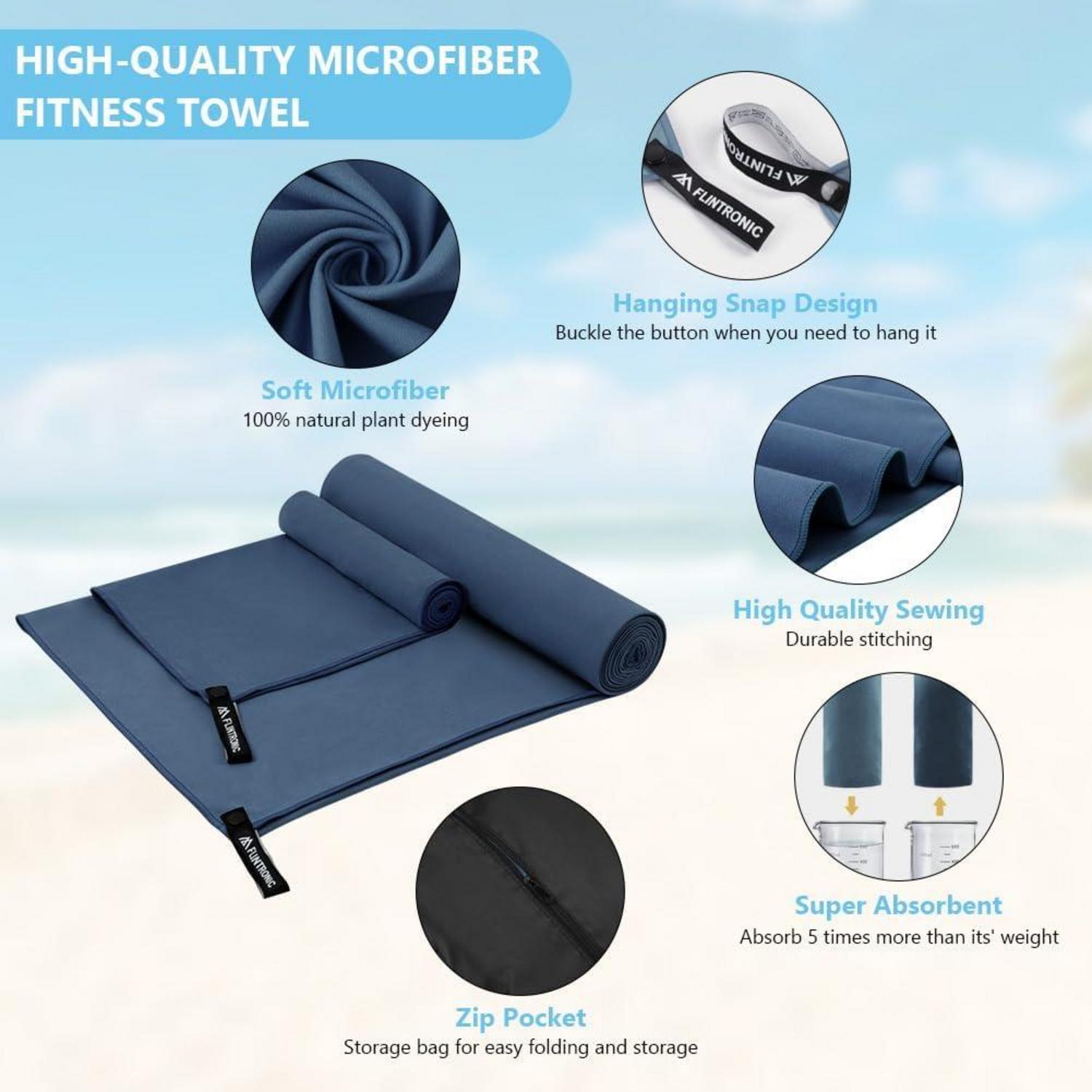flintronic Mikrofaser Handtuch Set Marineblau 180x60 cm + 80x40 cm