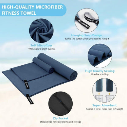 flintronic Mikrofaser Handtuch Set Marineblau 180x60 cm + 80x40 cm