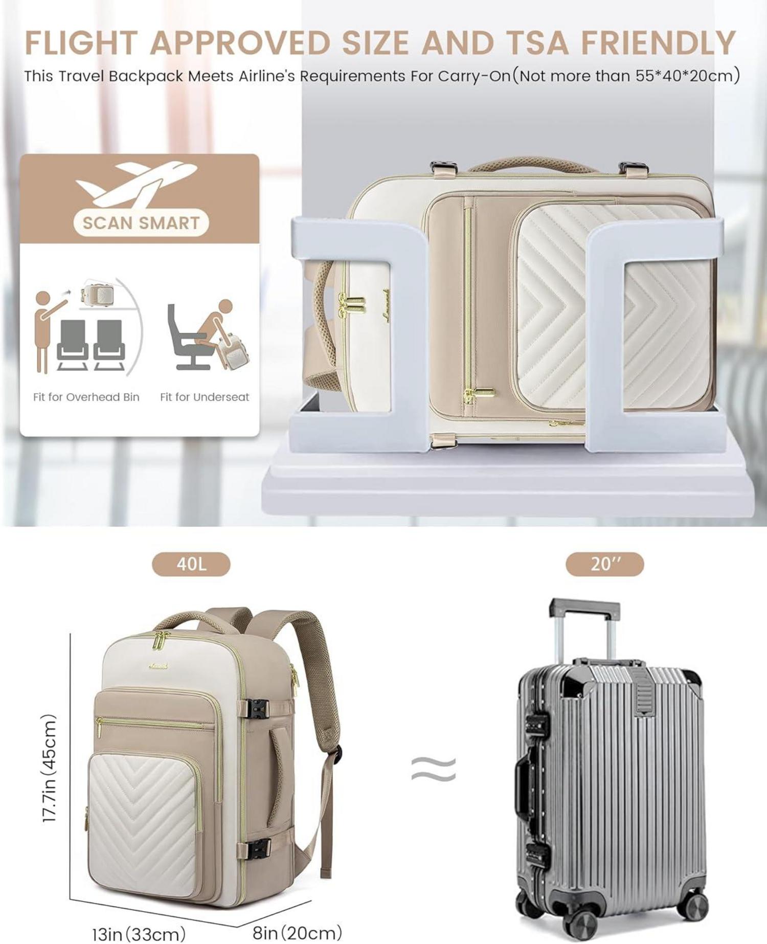 Handgepäck Rucksack 40L Reiserucksack Damen Wasserdicht 17 Zoll