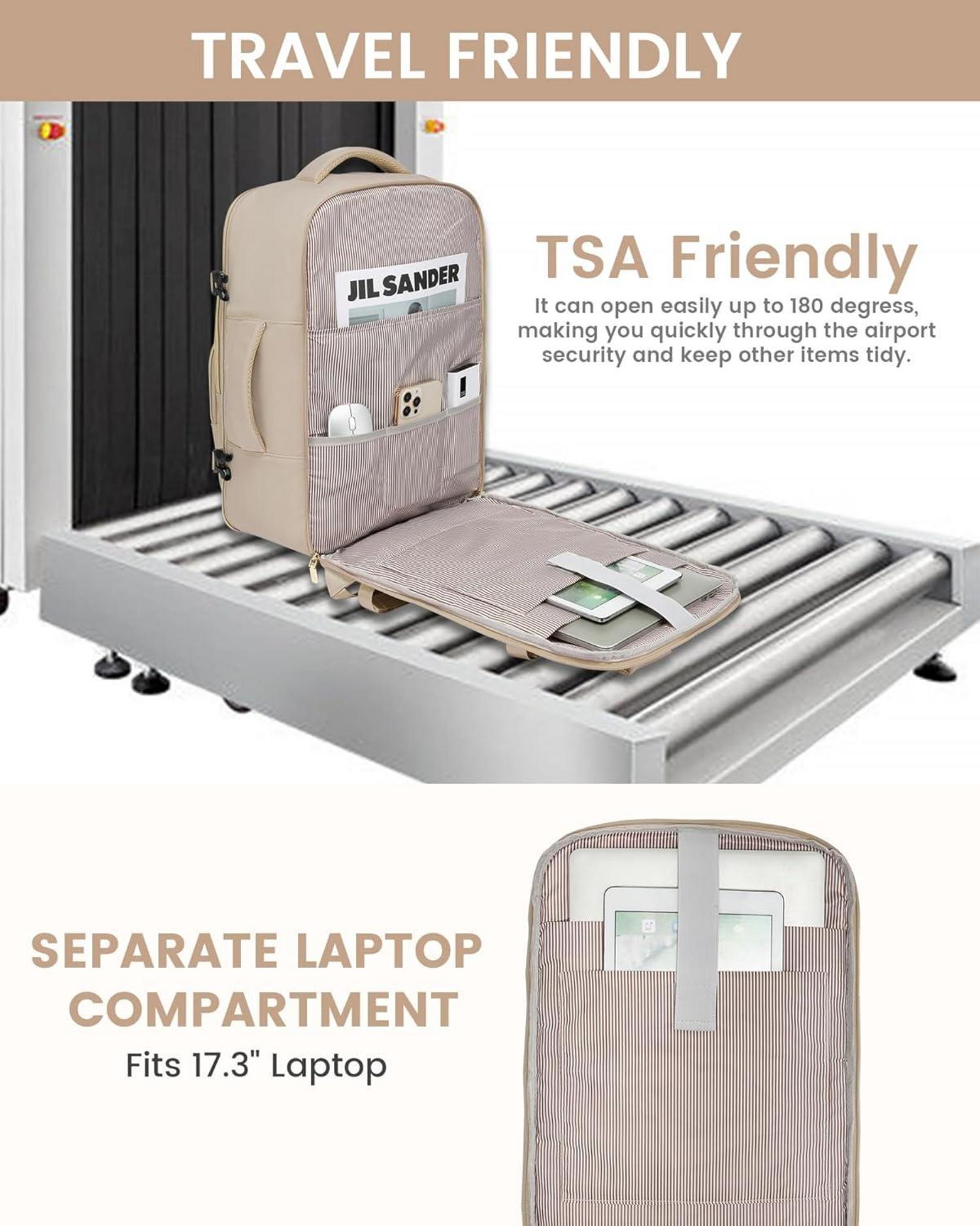 Handgepäck Rucksack 40L Damen Laptop Reiserucksack 17 Zoll Beige Khaki