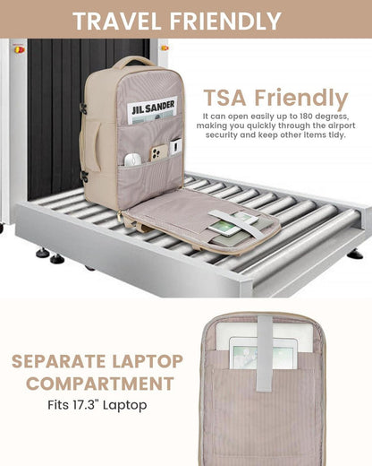 Handgepäck Rucksack 40L Damen Laptop Reiserucksack 17 Zoll Beige Khaki