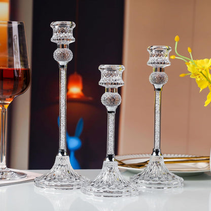 Hochwertiger Glas-Kerzenständer Kristallglas 3er Set 17/20/23cm