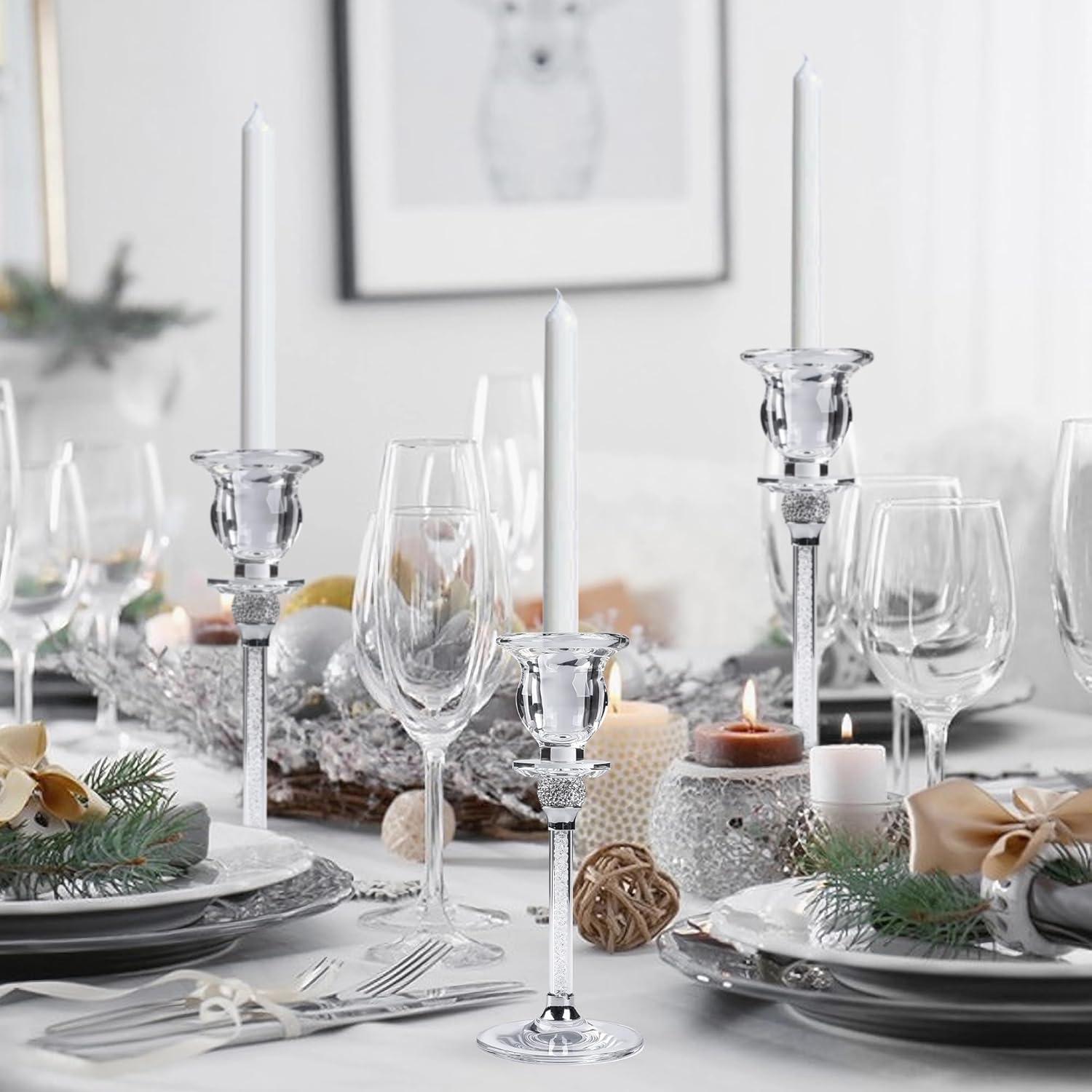 Transparenter Glas-Kerzenständer Set Kristallglas 17/20/23cm