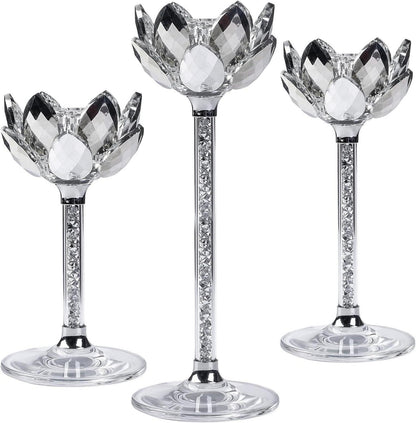 Kristall Lotusblume Kerzenständer Set - Silberne