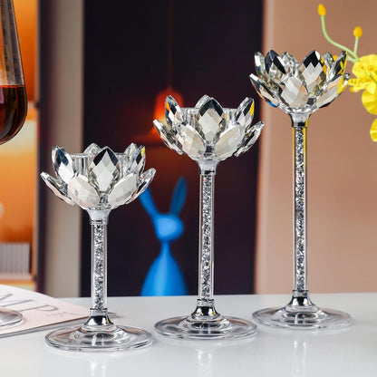 Kristall Lotusblume Kerzenständer Set Silber Hochzeit Teelichthalter
