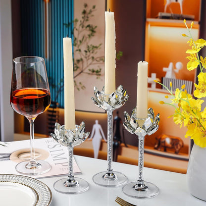 Kristall Lotusblume Kerzenständer Set Silber Hochzeit Teelichthalter