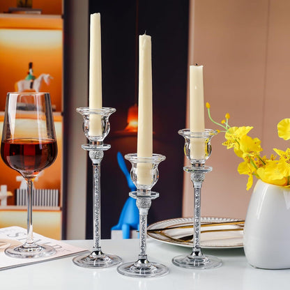 3er Set Glas-Kerzenständer Kristallglas Tischdekoration