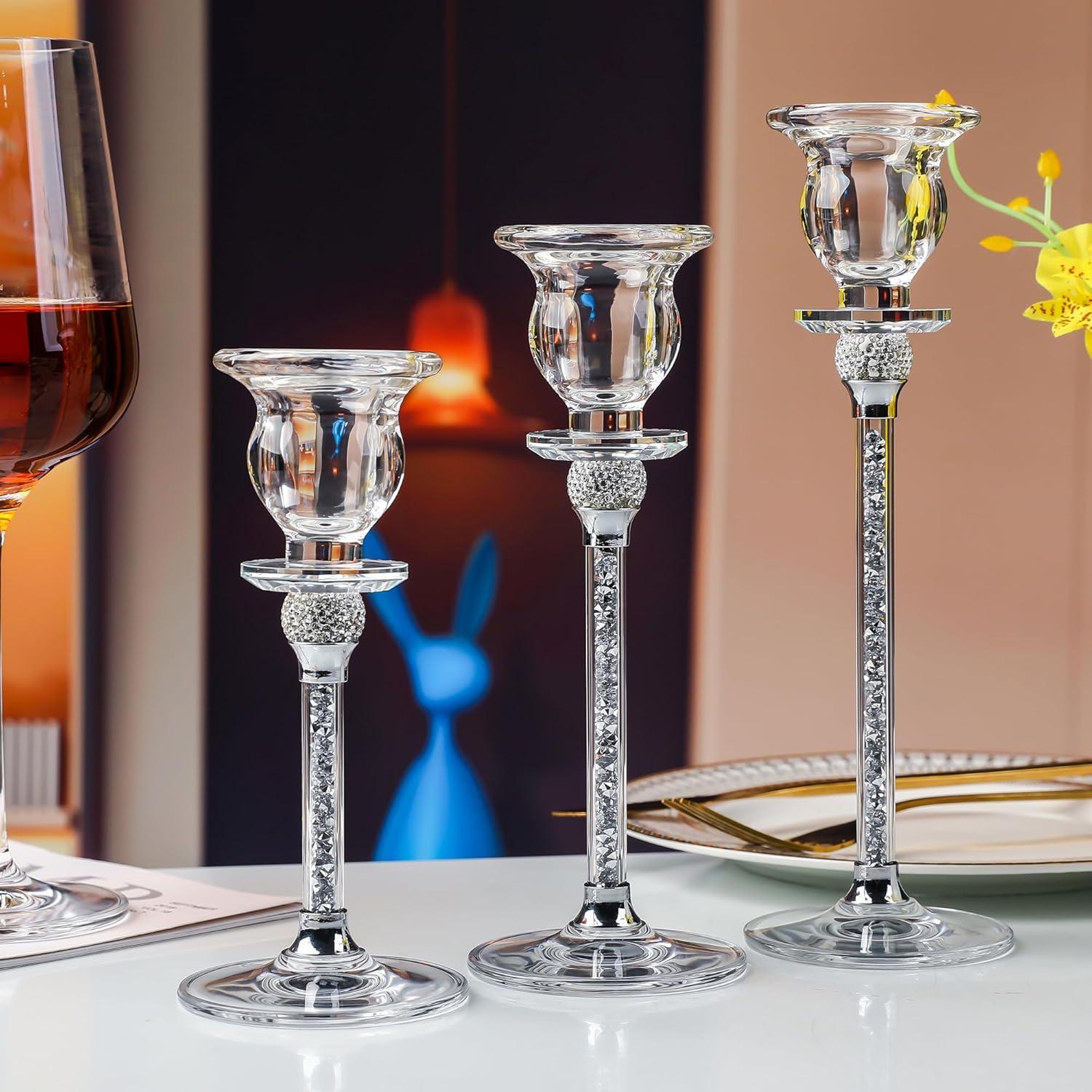 Transparenter Glas-Kerzenständer Kristallglas 3er Set Modern Tischdeko