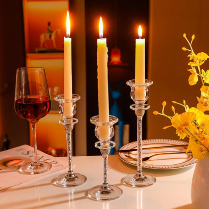 Transparenter Glas-Kerzenständer Kristallglas 3er Set Tischdeko Hochzeit