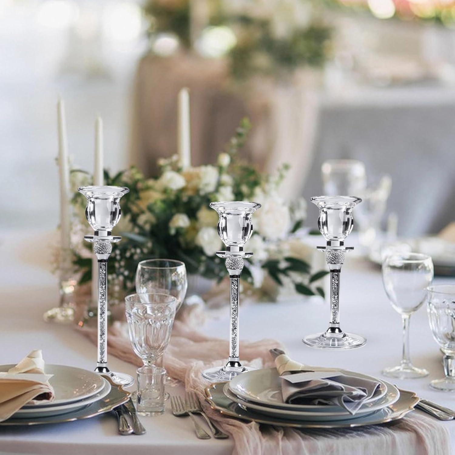 Transparenter Glas-Kerzenständer Kristallglas 3er Set Modern Tischdeko