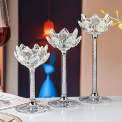 Kristall Lotusblume Kerzenständer 3 Silber Teelichthalter Hochzeit