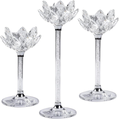 Kristall Lotusblume Kerzenständer Set 3 Silber