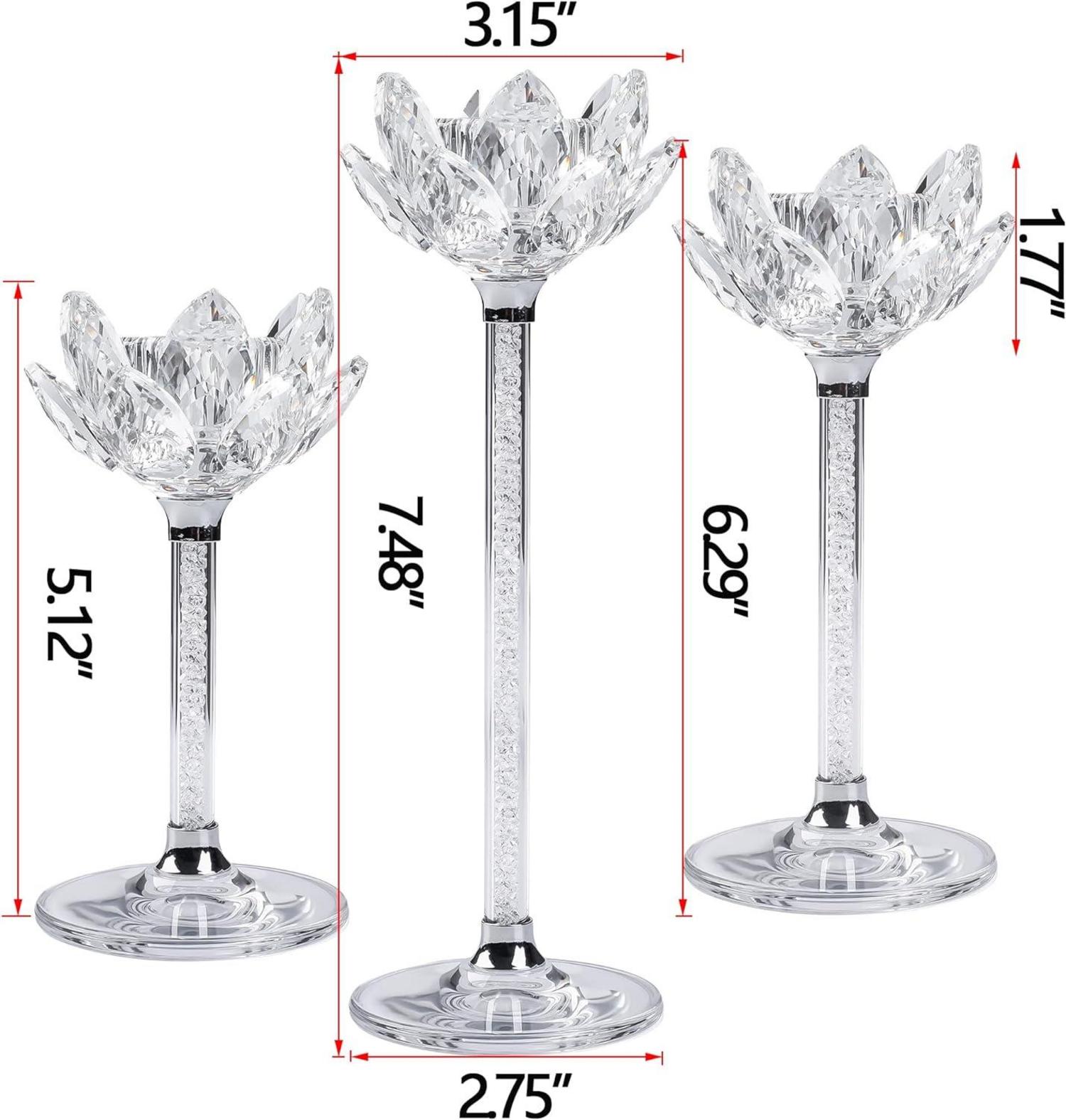 Kristall Lotusblume Kerzenständer 3 Silber Teelichthalter Hochzeit