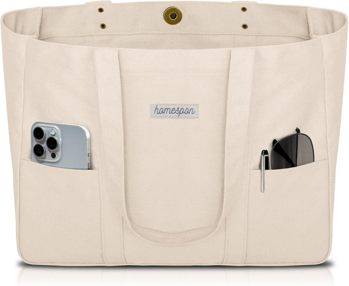 Canvas Tote Bag Damen Handtasche Groß Shopper Umhängetasche mit Laptop