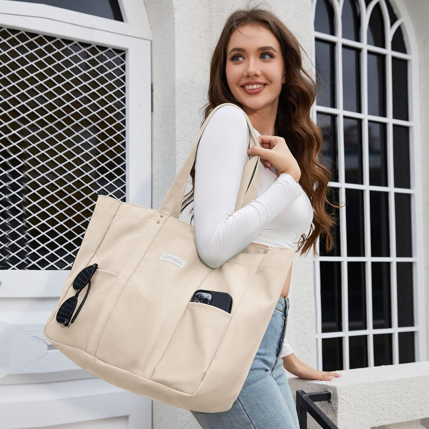Canvas Tote Bag Damen Handtasche Groß Shopper mit Laptop