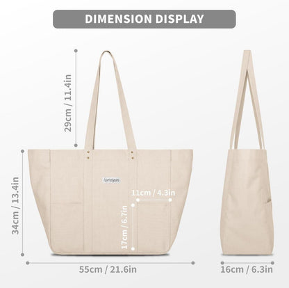 Canvas Tote Bag Damen Handtasche Groß Shopper Umhängetasche mit Laptop