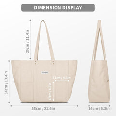 Canvas Tote Bag Damen Handtasche Groß Shopper Umhängetasche mit Laptop