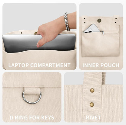 Canvas Tote Bag Damen Handtasche Groß Shopper Umhängetasche Laptopfach Beige
