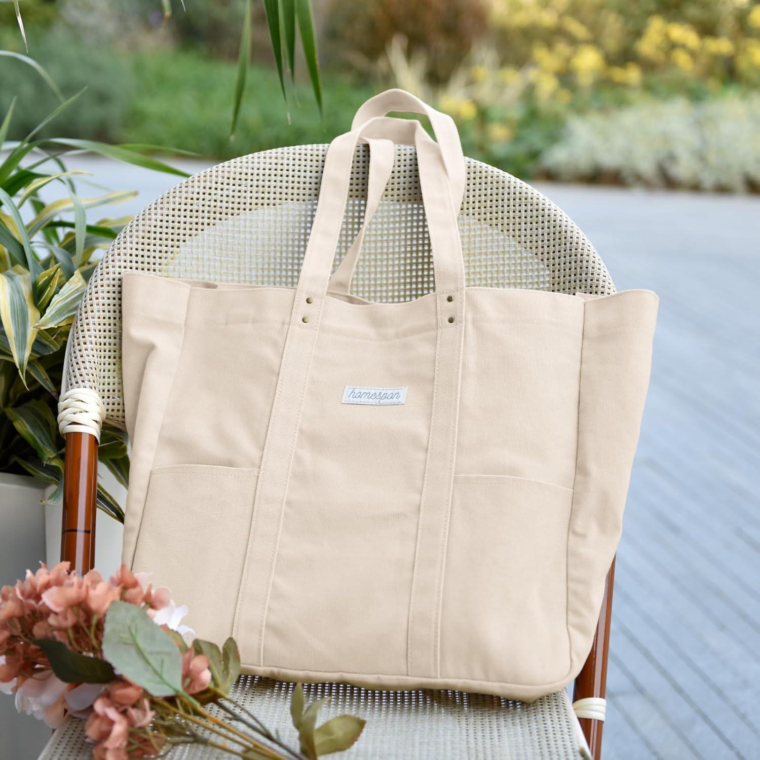 Canvas Tote Bag Damen Handtasche Groß Shopper Umhängetasche Laptopfach Beige
