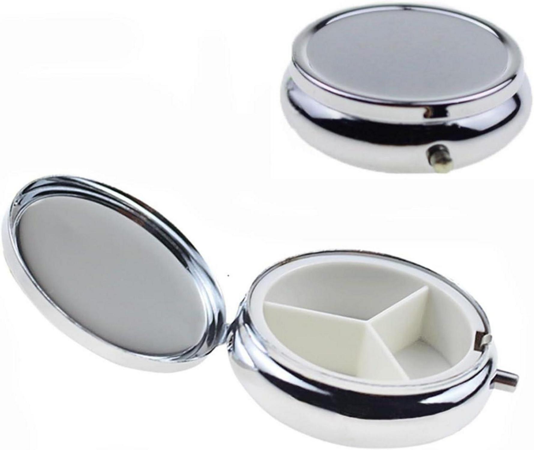 Retro Pillendose 3 Fächer Bronze Rund Medikamentenbox