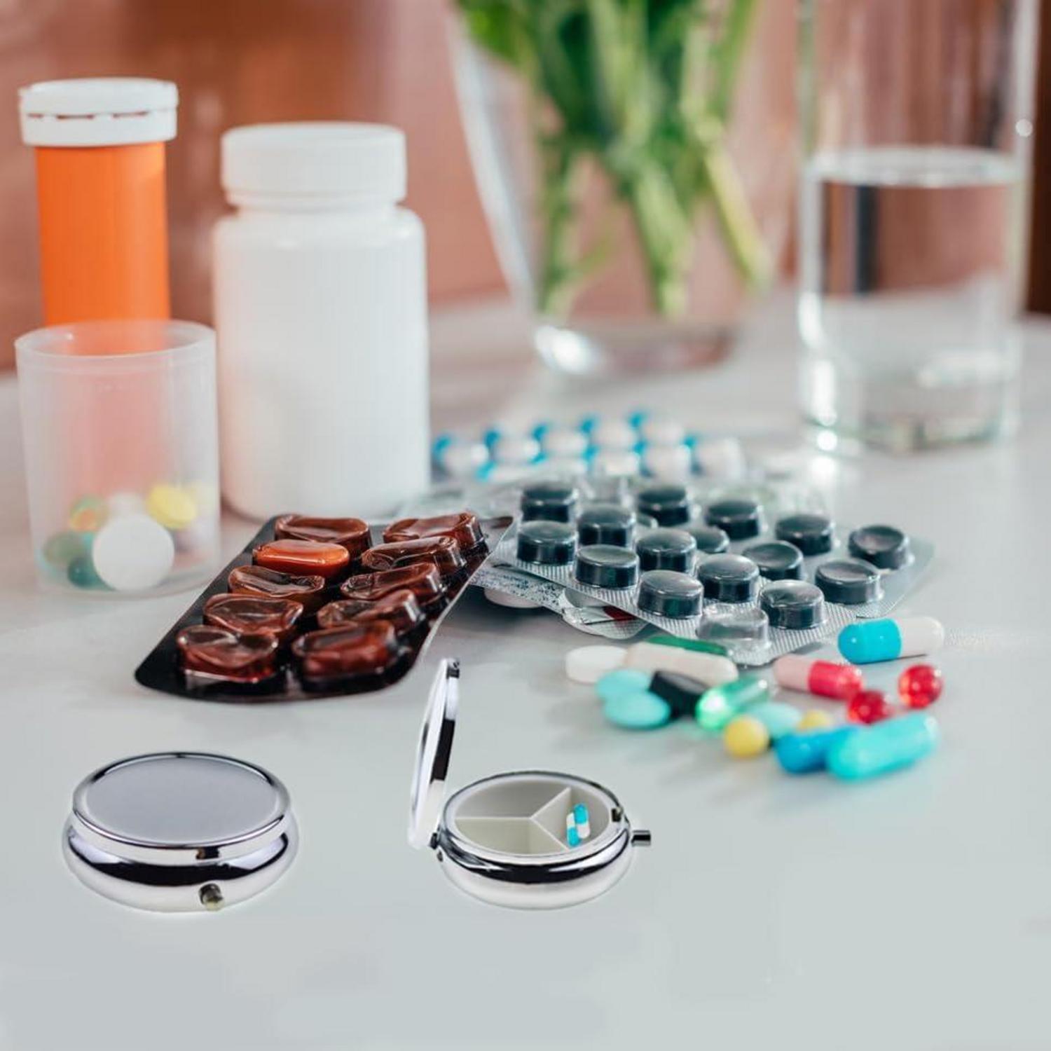 Pillendose mit 3 Fächern Bronze Runde Vitamine Tabletten Behälter