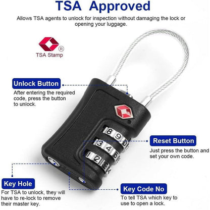 TSA Gepäckschlösser 3-stellige Kombination Zahlenschloss