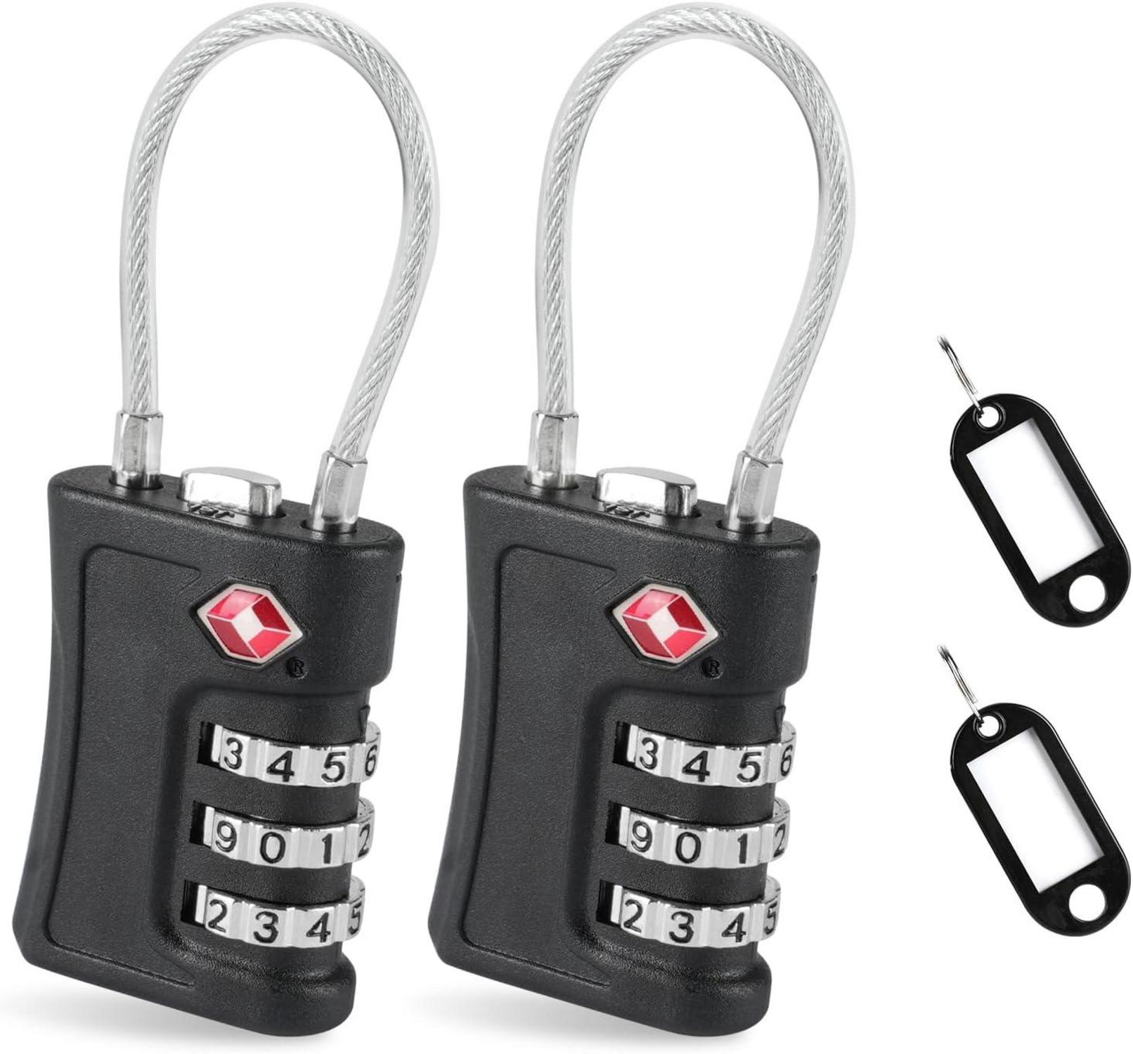 TSA Gepäckschlösser 3-stellige Kombination Sicherheitsschloss 2er-Pack