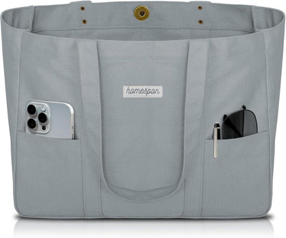 Stilvolle Damen Canvas Tote Bag mit Laptopfach Grau