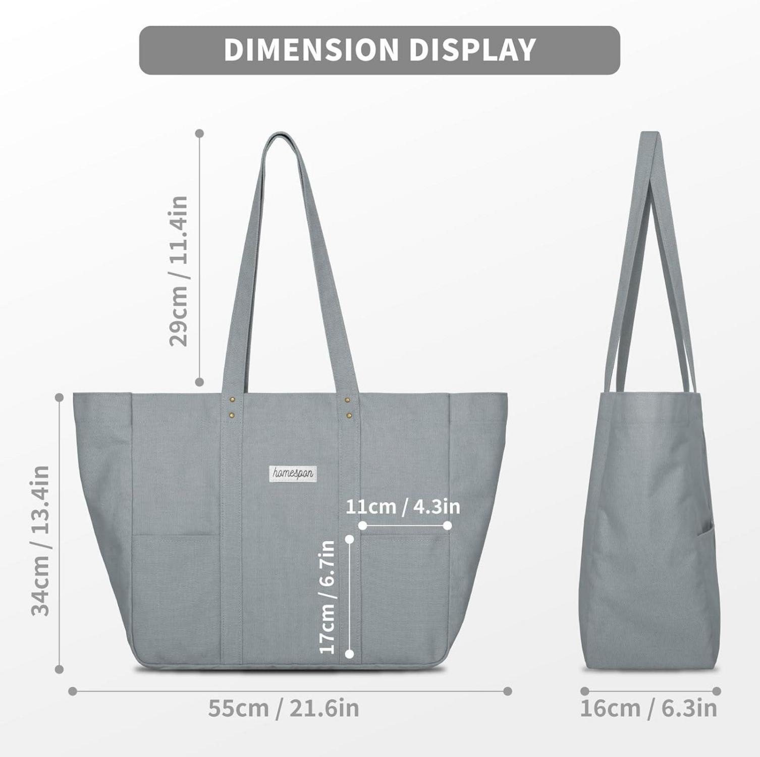 Stilvolle Damen Canvas Tote Bag mit Laptopfach Grau