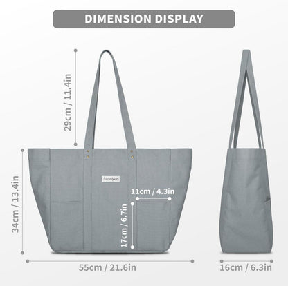 Stilvolle Damen Canvas Tote Bag mit Laptopfach Grau