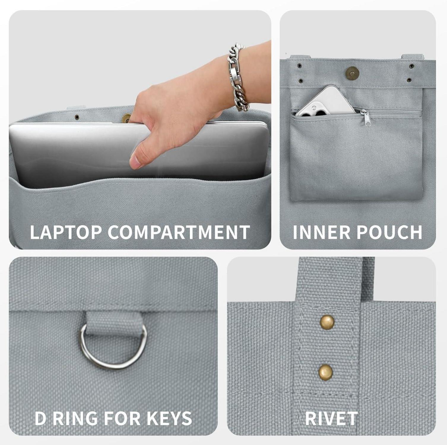 HOMESPON Damen Canvas Handtasche Groß Shopper Umhängetasche mit Laptopfach