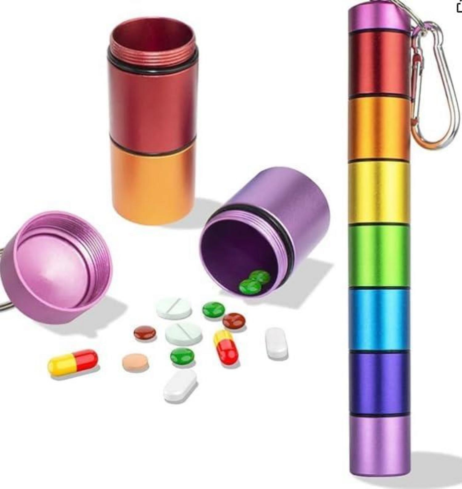 Wasserdichte Metall Tablettenbox 7 Tage Regenbogen Fächer