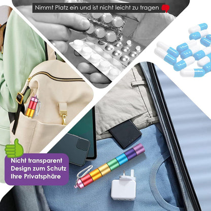 Wasserdichte Metall Tablettenbox 7 Tage Regenbogen Fächer