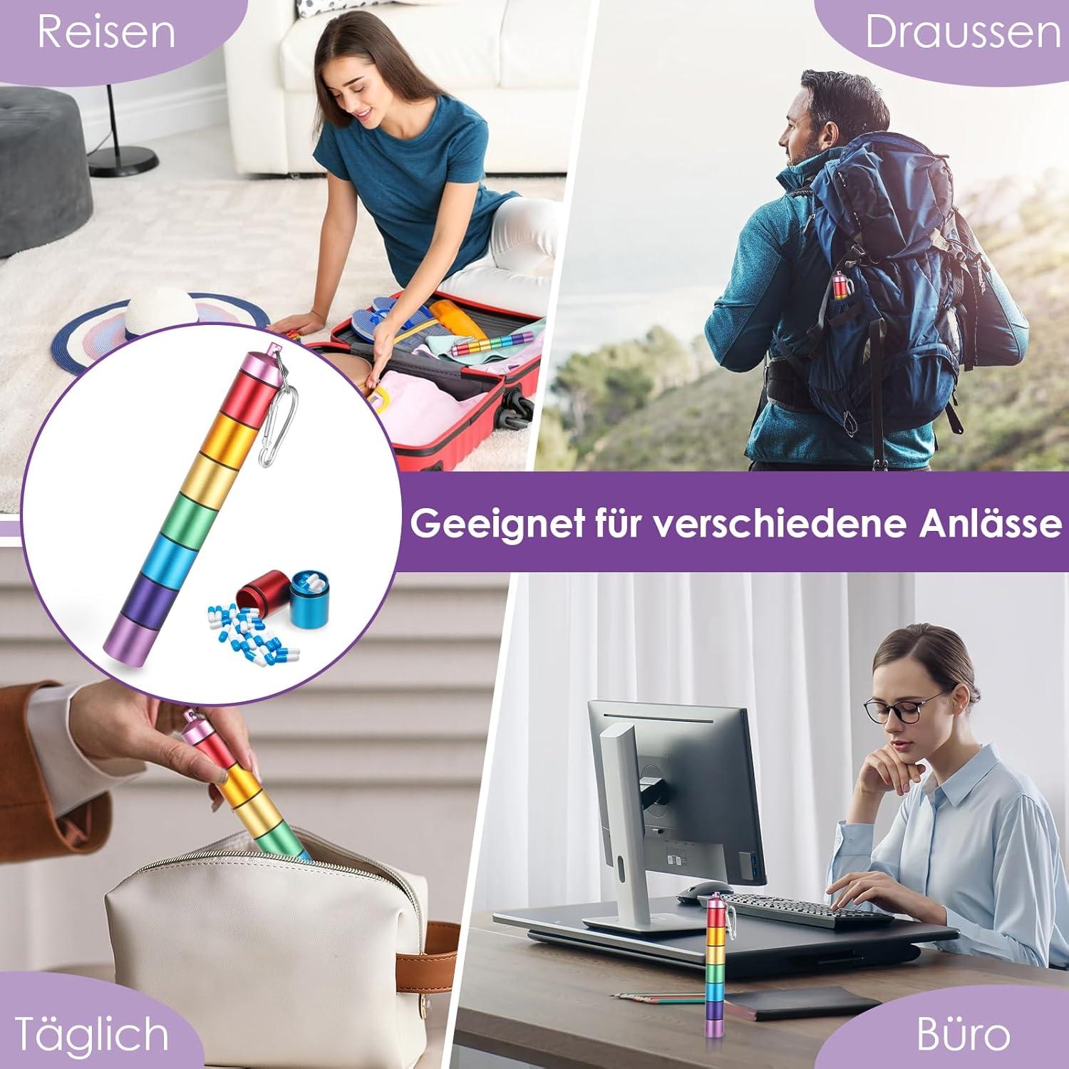 Metall Tablettenbox 7 Tage Regenbogen Schlüsselanhänger Outdoor