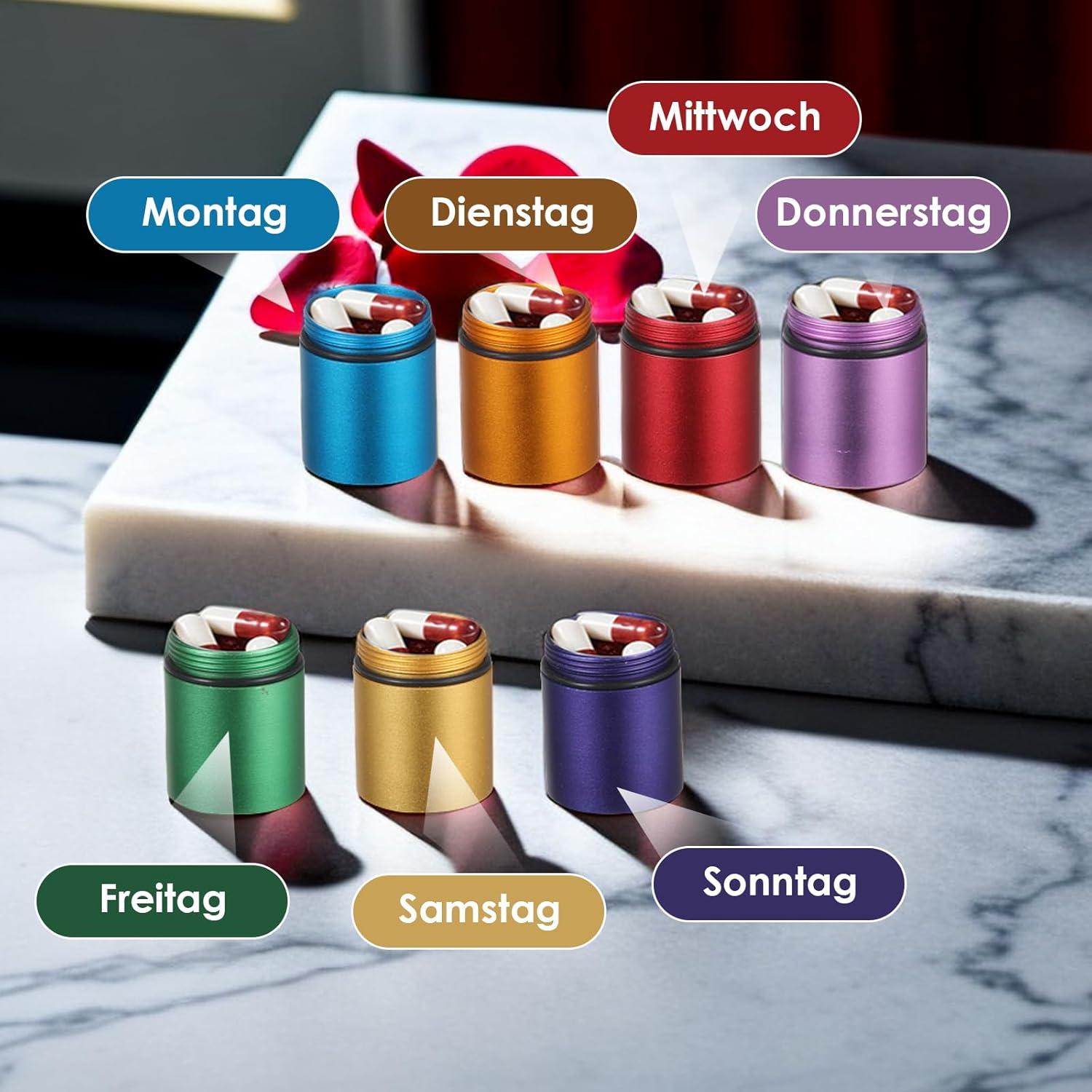 Metall Tablettenbox 7 Tage Regenbogen wasserdicht Schlüsselanhänger