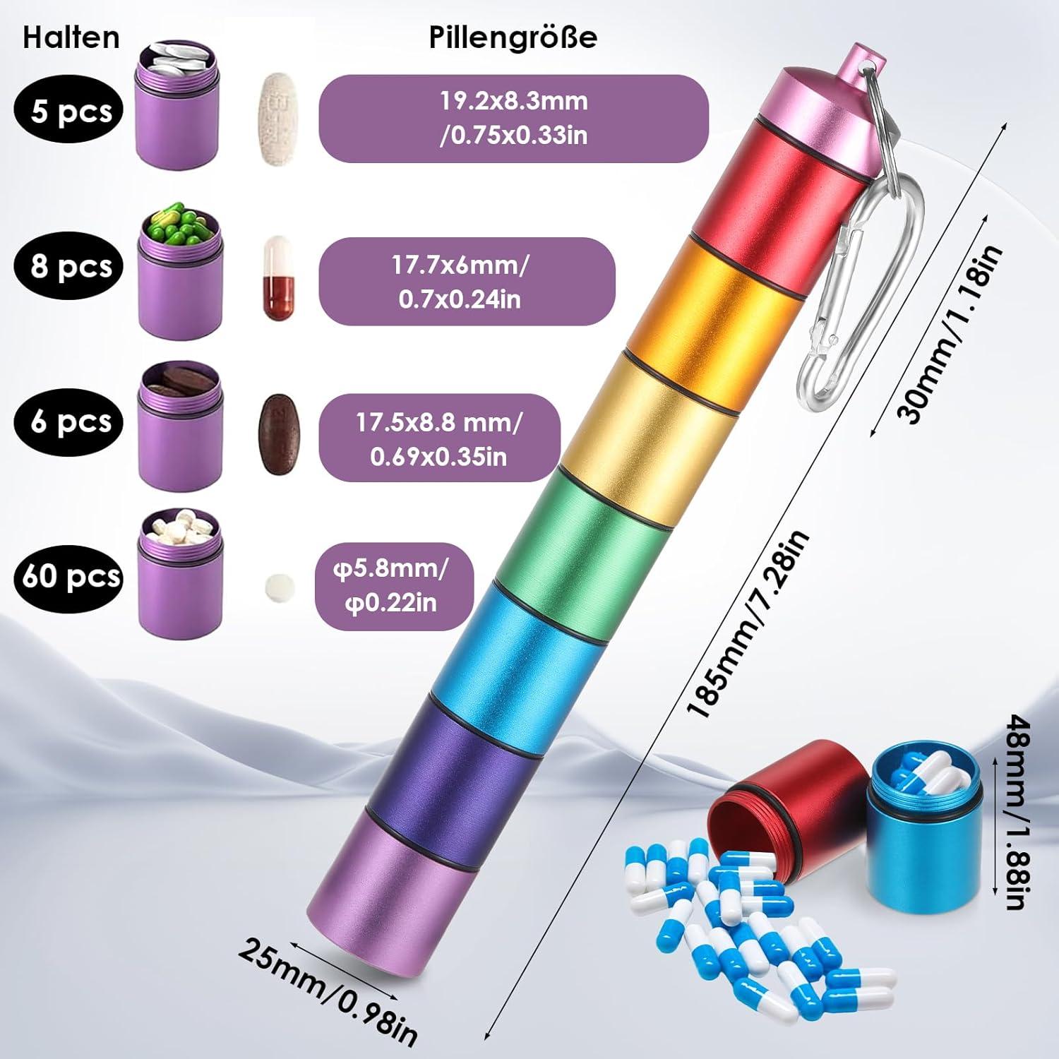 Metall Tablettenbox 7 Tage Regenbogen wasserdicht Schlüsselanhänger