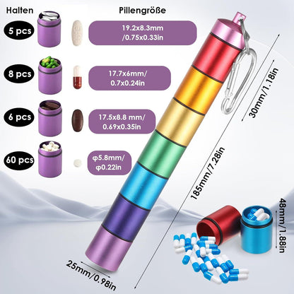 Metall Tablettenbox 7 Tage Regenbogen wasserdicht Schlüsselanhänger