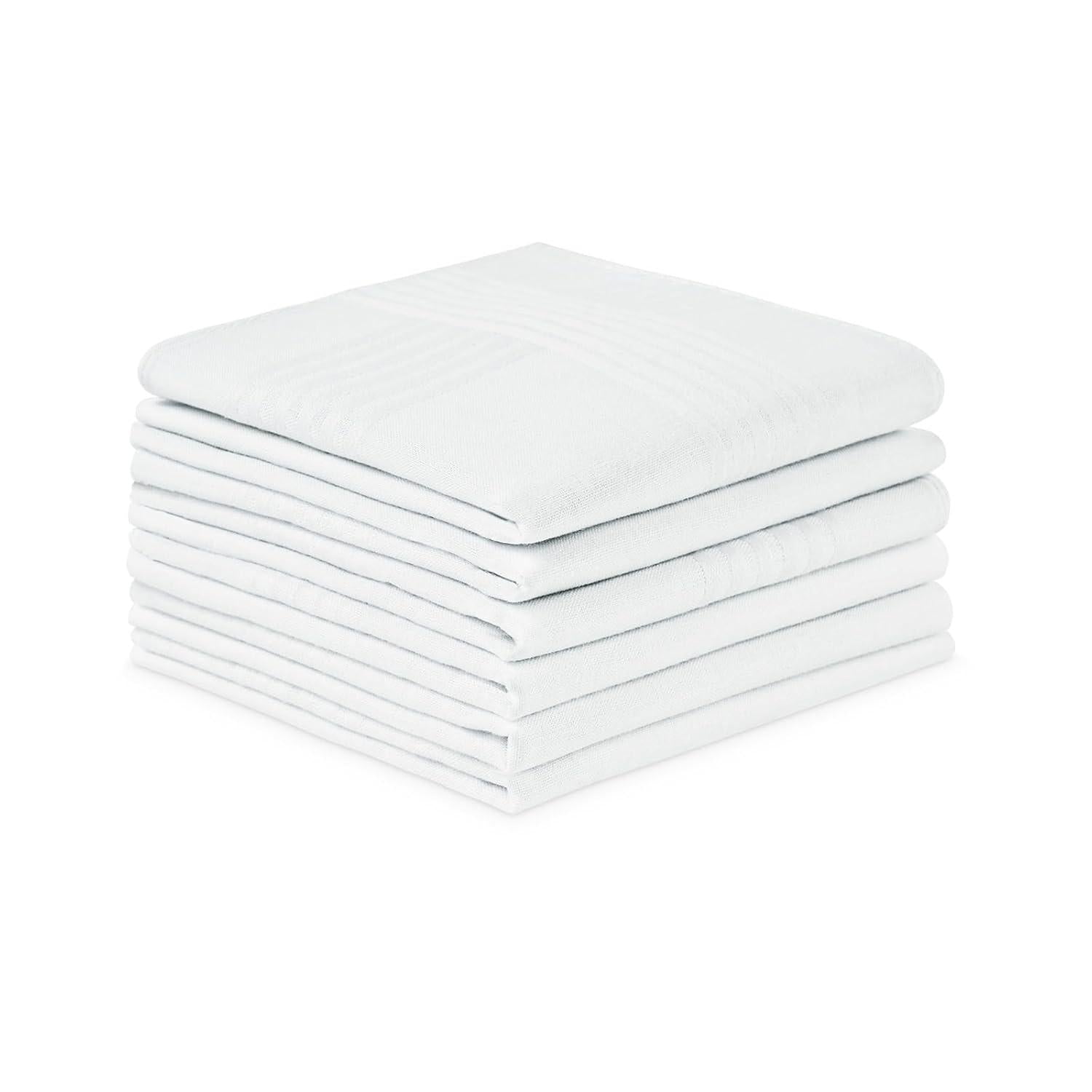 6er Set Weiße Baumwoll-Stofftaschentücher für Herren - 40x40cm
