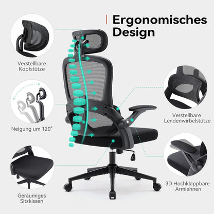 SIHOO M102C Ergonomischer Bürostuhl mit 3D-Armlehnen und Lendenwirbelstütze
