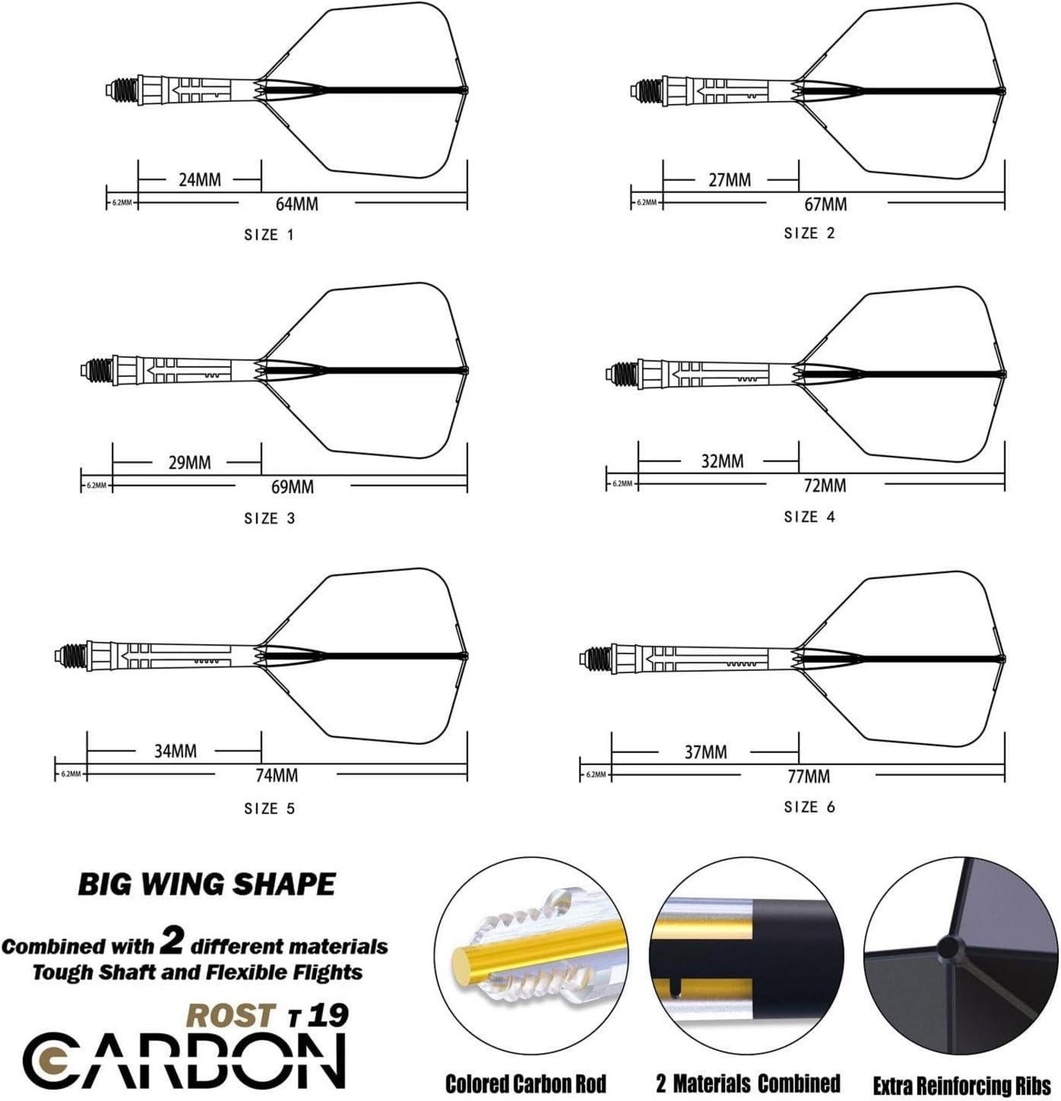 Carbon Dartschaft & Flight Set Big Wing-Form Größe