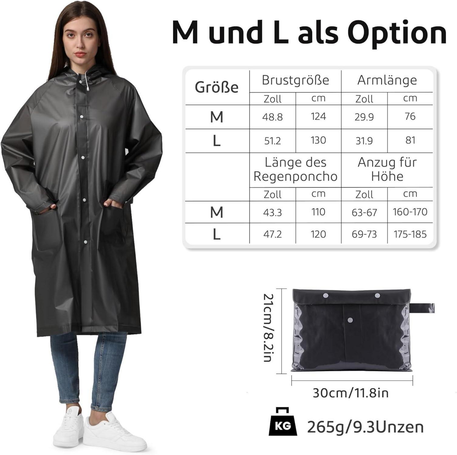 Opret Regenponcho Herren Damen Wasserdicht EVA Schwarz