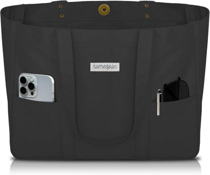 Canvas Tote Bag Damen Shopper Umhängetasche Laptop Fach Schwarz