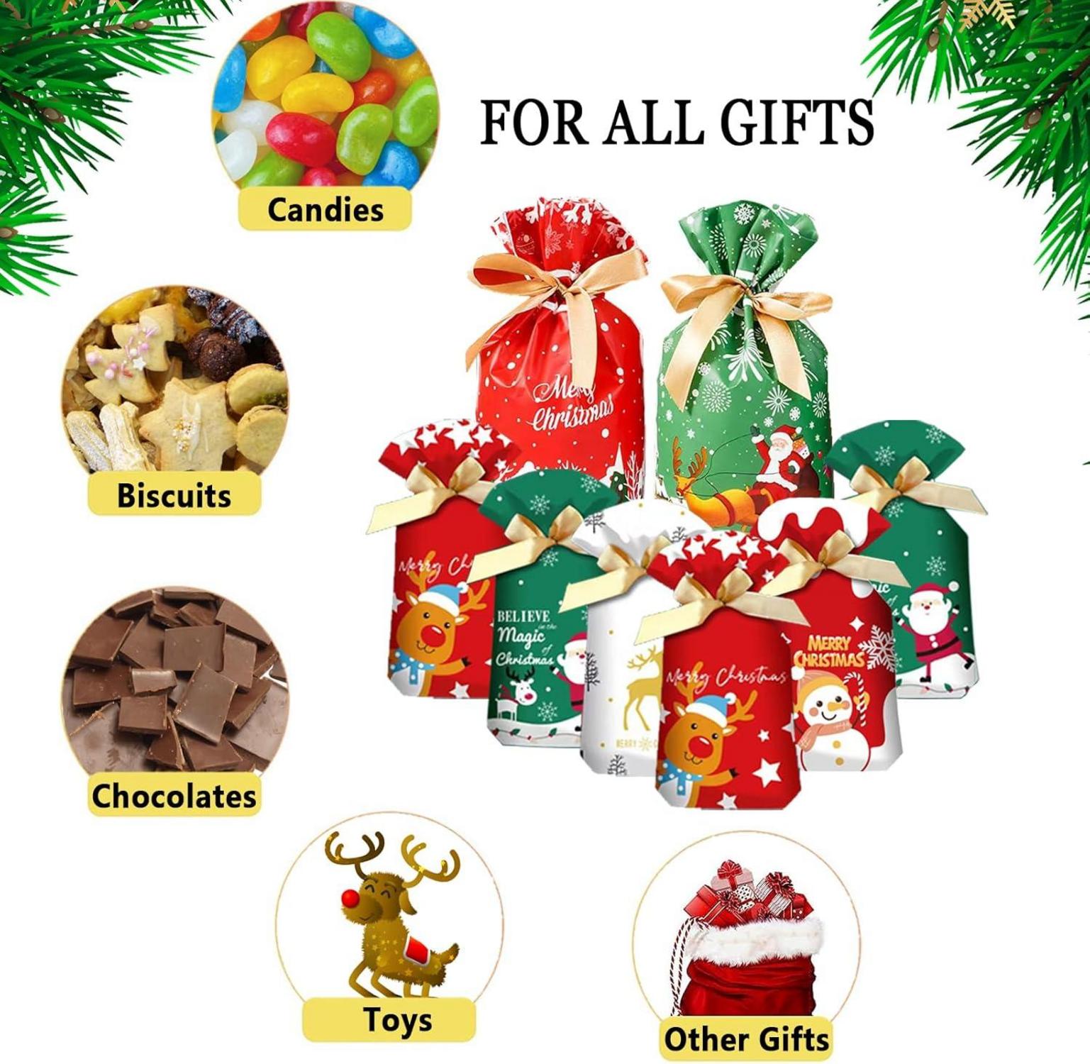 34er Set Weihnachtsgeschenkbeutel Mehrfarbig Kordelzug