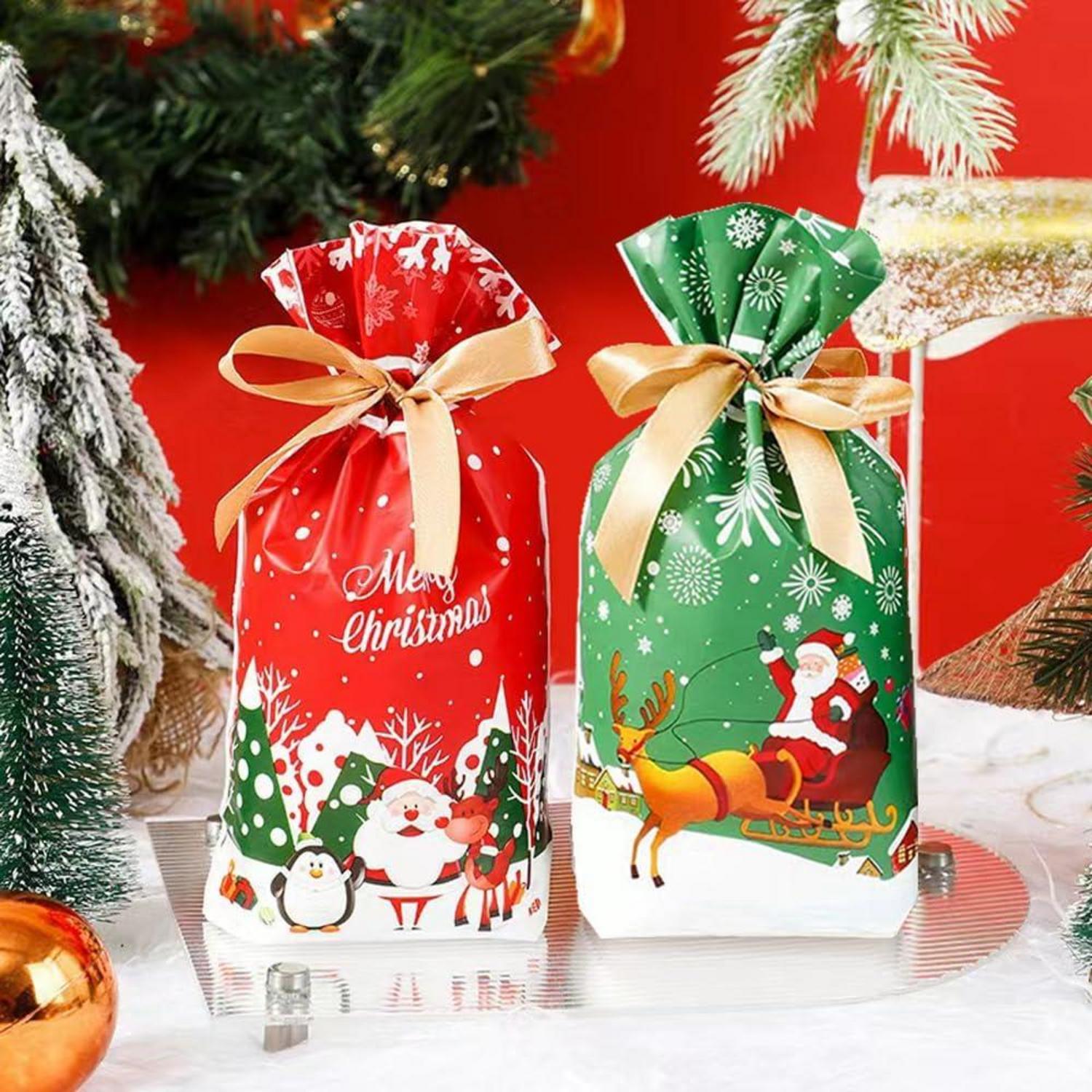 34 Weihnachtsgeschenkbeutel in verschiedenen Größen mit Kordelzug Mehrfarbig