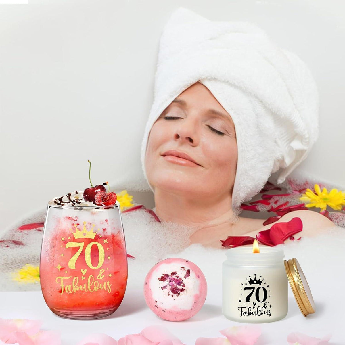 Weinglas Geschenkset 70. Geburtstag Frau, Personalisiert