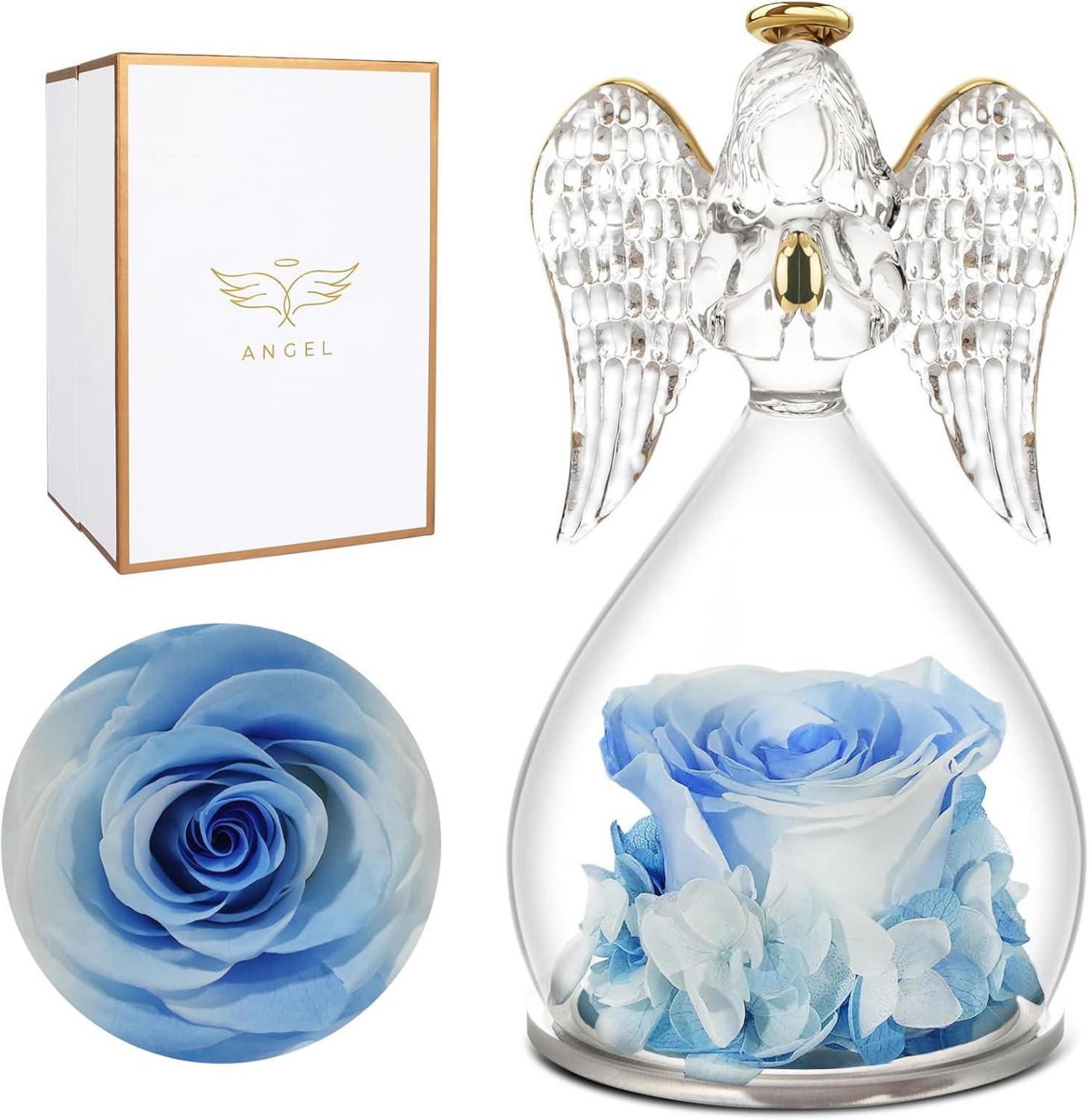 Ewige Rose Engel Figur Mutter Geschenk Valentinstag Weiß Blau